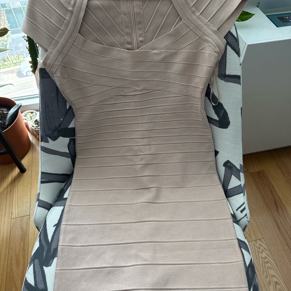 Herve Leger Strapless Nude Bandage Dress